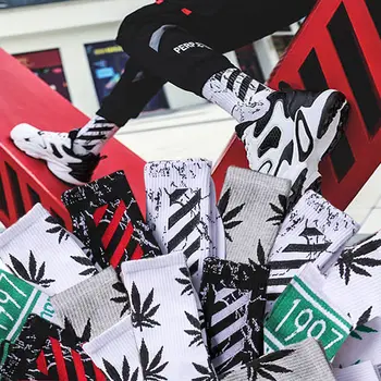 

5 Sock Pair Street Fashion Hip Hop Unisex Sports Street Fashion Skateboard Cool Basketball Bike Soccer Male Weed Cotton Socks