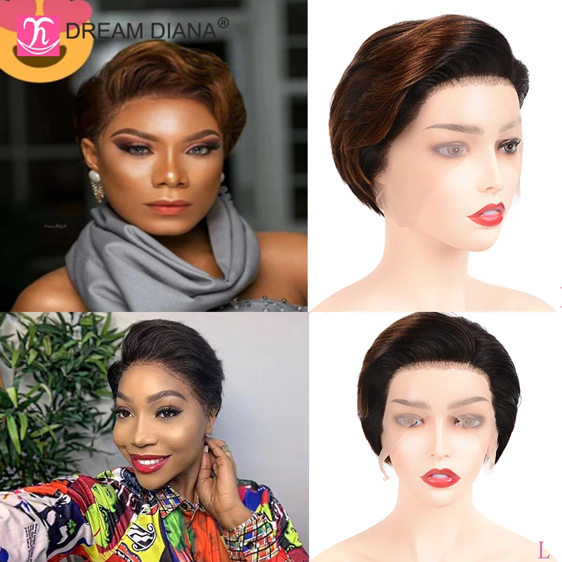 

DreamDiana Ombre Straight Bob Lace Front Wig 13x4 Lace Front Wig Remy Wigs 8" 100% Peruvian Hair Front Lace Wigs Low Ratio