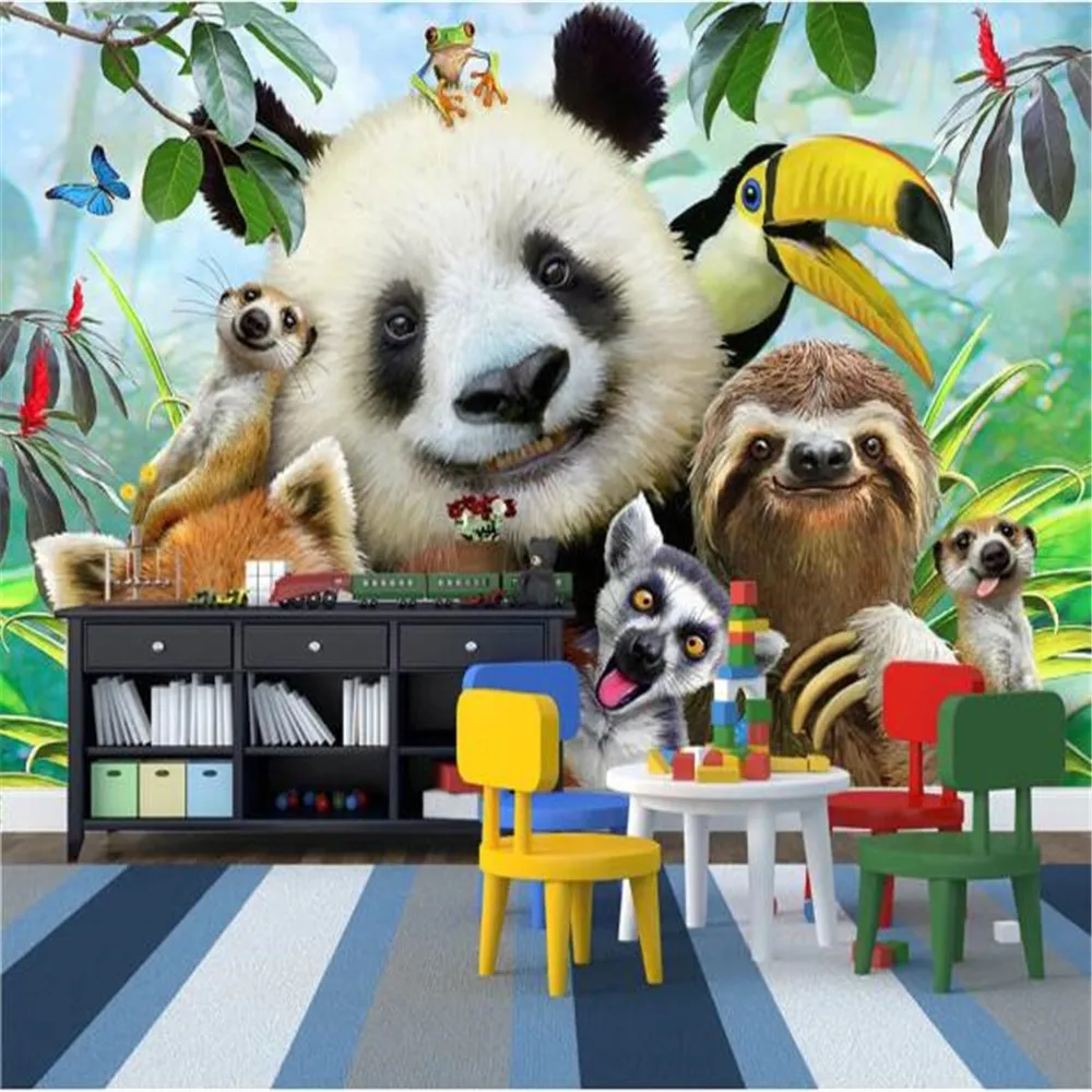 

Milofi custom non-woven fabric cute cartoon zoo group of animals selfie children's room background wall painting wallpaper