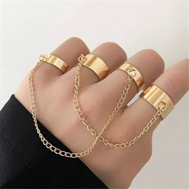 Geometric Silver Color Chain Wrist Bracelet For Women Men Ring Charm Set Couple Emo Fashion Jewelry Gifts Pulsera Mujer