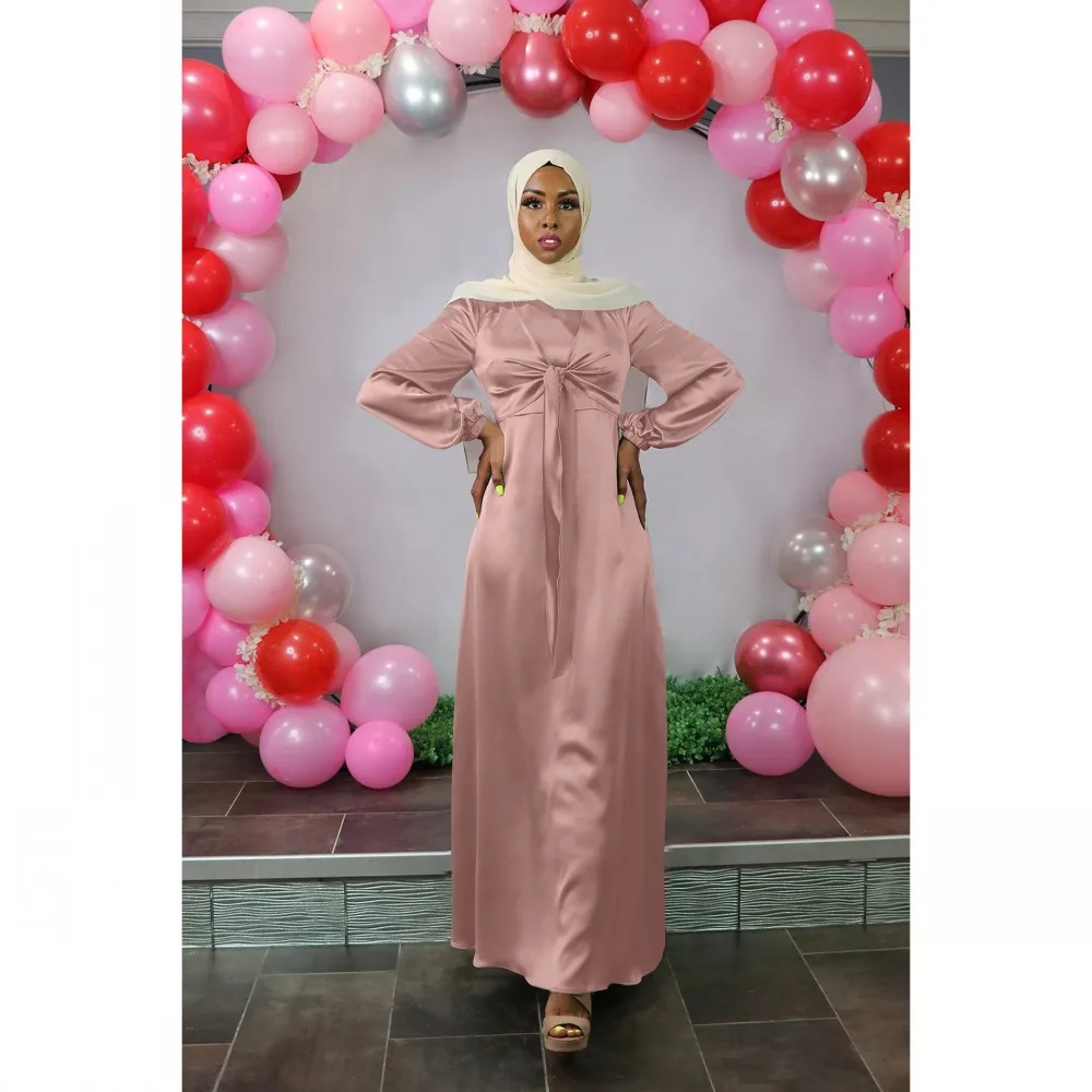 Ladies Turkey Muslim Long Skirt Middle Eastern Style Long Sleeve Dress 2021 Spring And Autumn New Pure Color Leisure Dubai Abaya