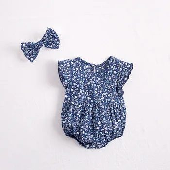 

2020 INS Twin Baby Summer Collection Girl Baby Foral Fly Sleeve Hayi Baby Cotton Jumpsuit With Headband Cicishop