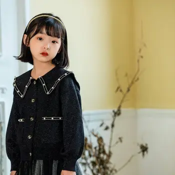 

Girls sweater set 2020 autumn new foreign girl glitter sweater jacket with skirt 2 pieces sets
