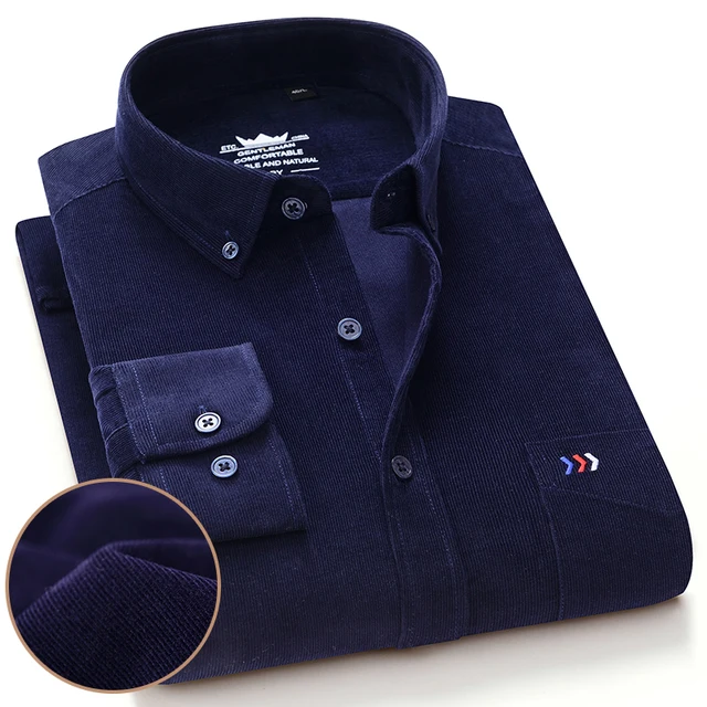 S 5xl 100 Cotton Corduroy Shirt men casual shirts Soft leisure solid regular fit long sleeved
