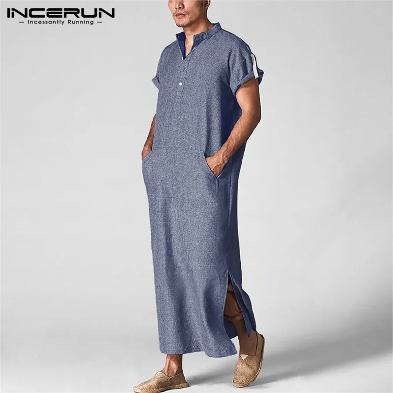 Mens Denim Thobe islamic clothing comfortable with zipper and pockets