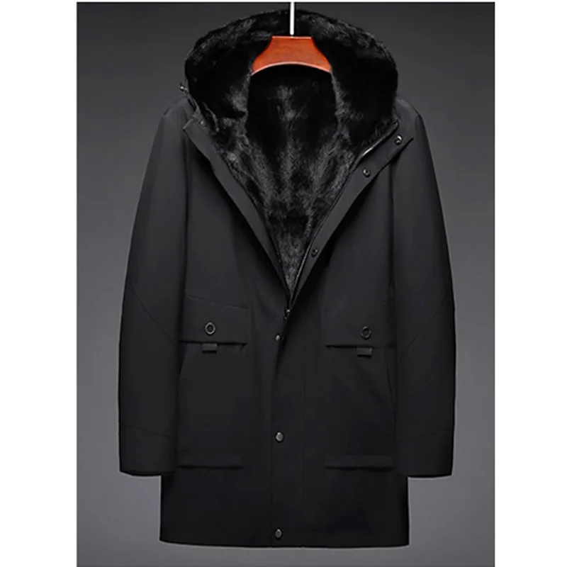 

2020 Luxury Mink Fur Parkas Men Winter Hooded Real Mink Fur Full Pelt Natural Fur Clothing Black Gray Male Winter Fur CLothes