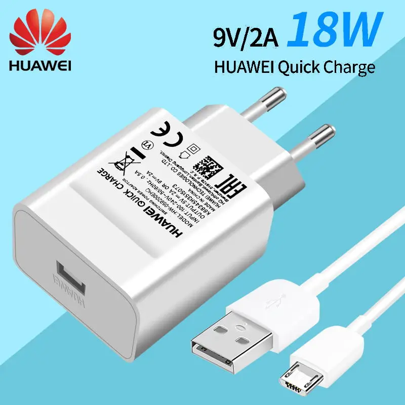 

Huawei Orginal 9V 2A Fast Charge QC 2.0 Adapter Genuine Micro USB Cbale For nova3 3i 2 2i honor 9 8x p9 p10 lite mate 8 9 10