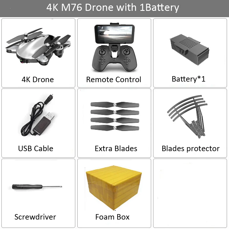 M76 4K 1B FB M76 складной Профессиональный радиоуправляемый Дрон с 4K 1080P HD камерой WiFi FPV оптический поток RC Квадрокоптер детские игрушки VS SG106 E58 Xs816 - Цвет: M76 4K 1B FB