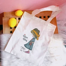 Новая женская Холщовая Сумка на плечо для колледжа, модная повседневная мультяшная Ulzzang для девочек, Большая вместительная белая сумка-тоут с принтом, сумки для покупок