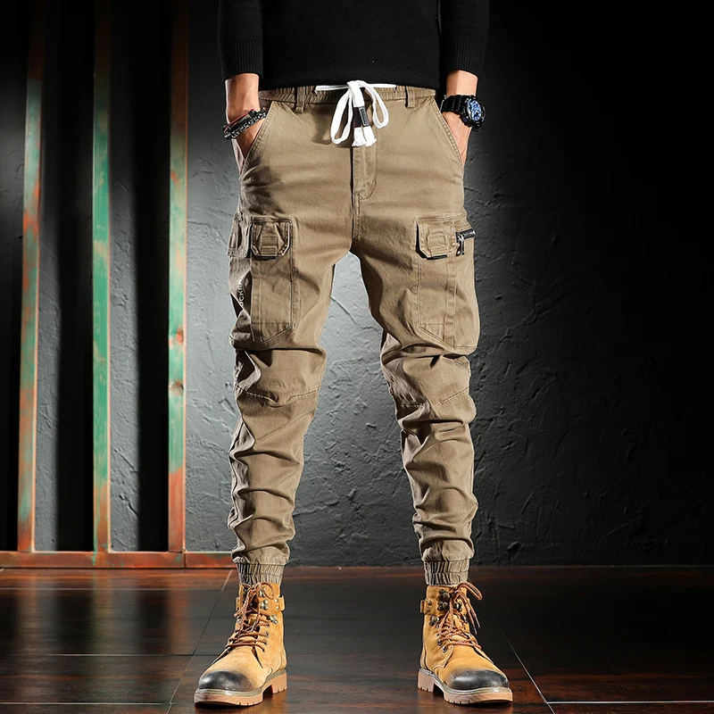 Japanese Fashion Casual Joggers Jeans Men Vintage Designer Multi Pockets Loose Fit Harem Trousers Streetwear Hip Hop Cargo Pants