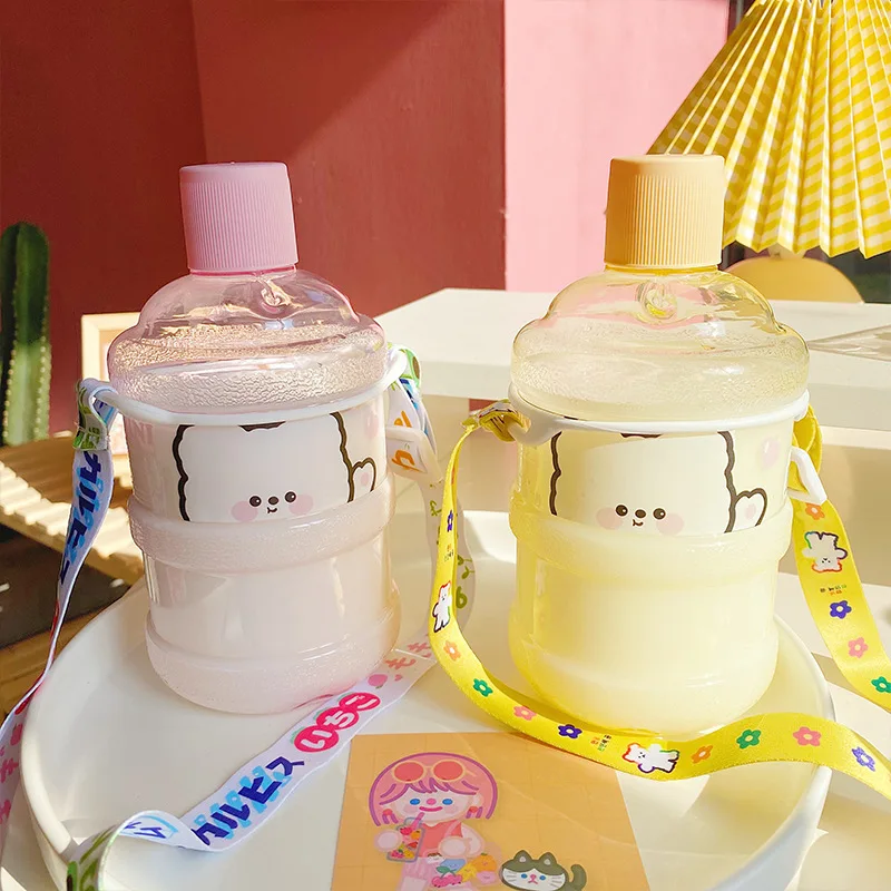 630ml Kawaii Bear Water Bottle Cute Mini Bucket Plastic Bottles Outdoor Sport Drinking Portable Large Capacity Cup | Дом и сад