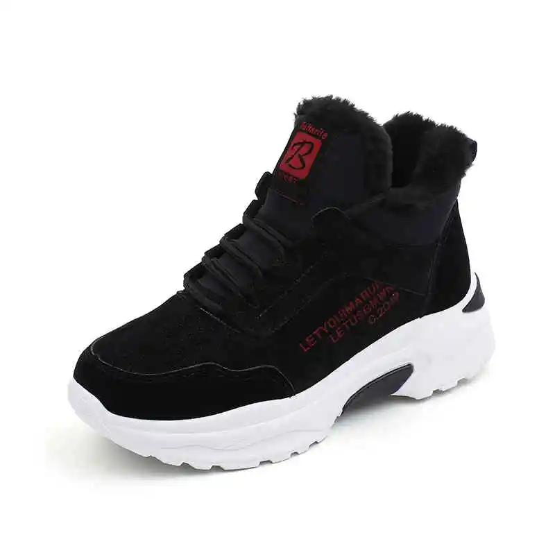 Black Red WWKK/ Женская прогулочная обувь; сезон осень-зима; женская теплая Повседневная обувь из натуральной кожи на шнуровке; женские кроссовки; zapatillas mujer - Цвет: Black Red