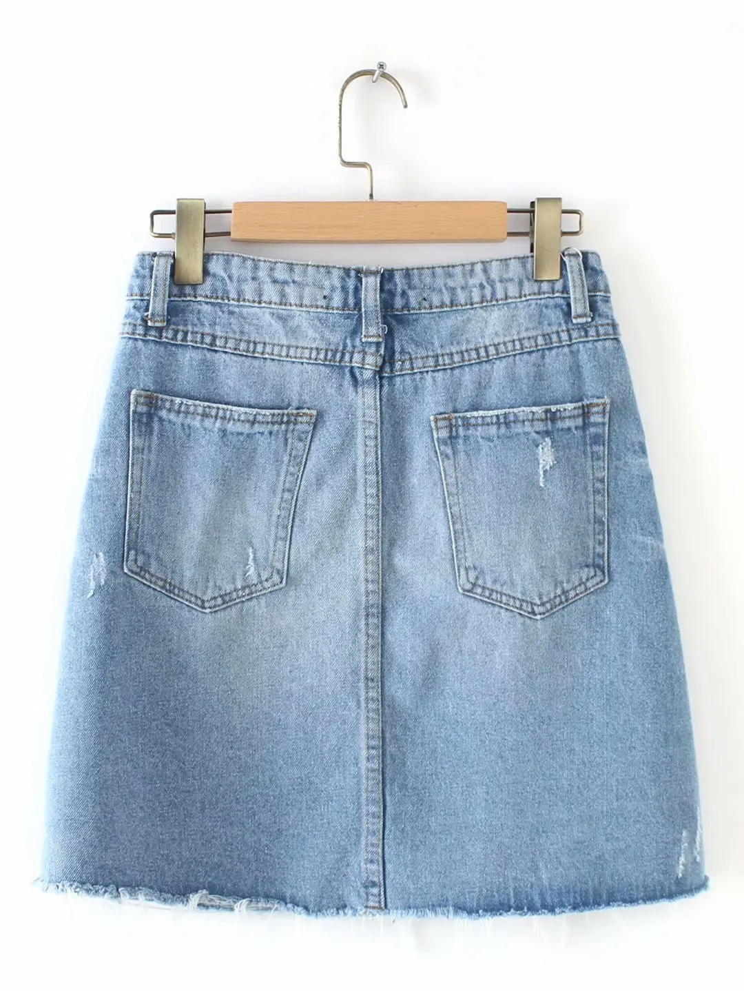 

Spring And Summer New Style Europe And America Fashion Faded with Holes Flash High-waisted Slimming Versatile Denim Skirt Mini S