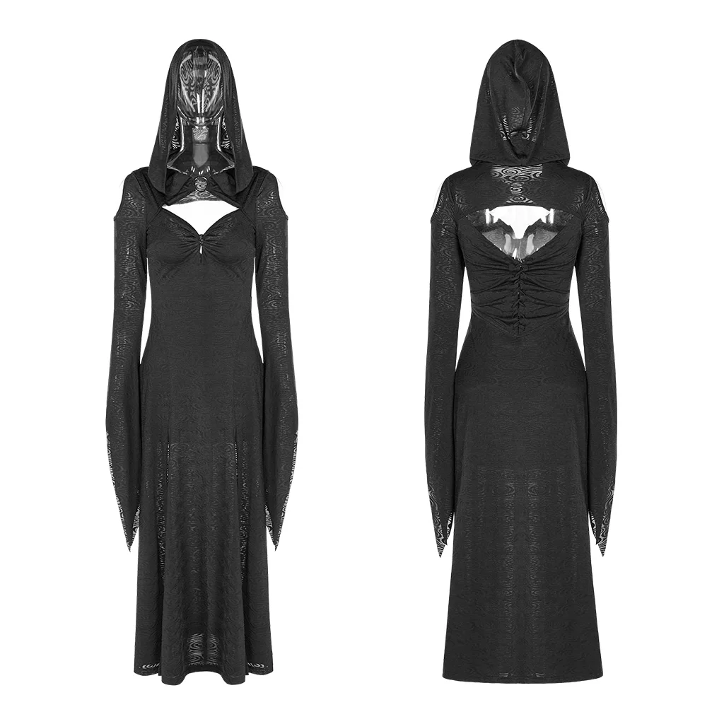 Панк Rave women's Goth Witch вырез с расклешенными рукавами Платья С Капюшоном WQ-446LQF