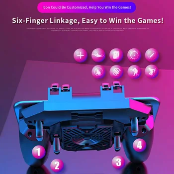 

Holder Cooling Fan 6 Finger Operation Mobile Game Controller Joystick Play 4 Triggers Travel USB Charging Portable Universal