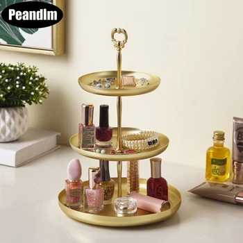 

PEANDIM Gold 3-Layer Jewelry Display Metal Storage Tray Cake Stand Dessert Plates Wedding Party Charger Dishes Home Plate Decor