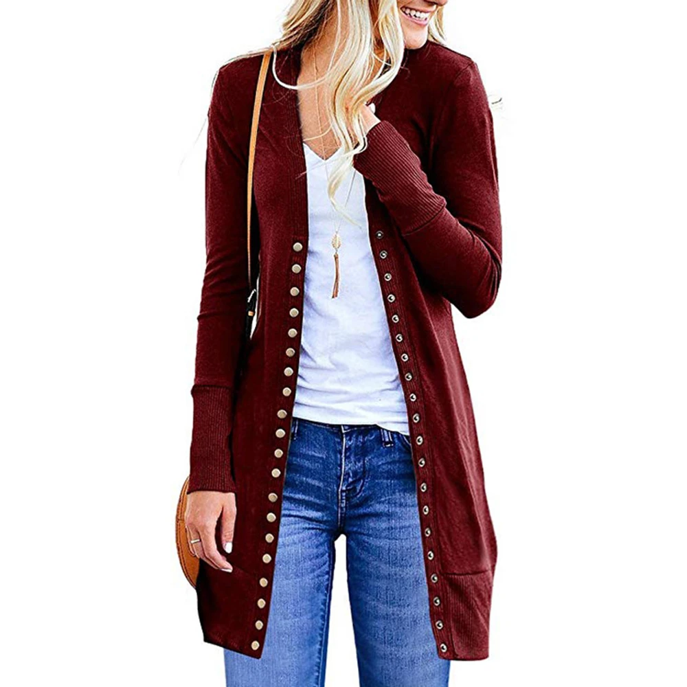 X-длинные вязанные свитера на пуговицах, Женские Модные осенние однобортные кардиганы с длинным рукавом, приталенная однотонная верхняя одежда WDC3445