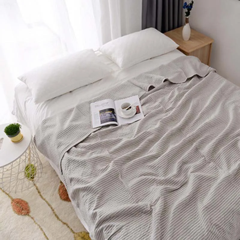 Хлопчатобумажная пряжа Япония Стиль пледы Покрывало на кровать диван в полоску летние легкие кроссовки покрывало с кондиционером для детей полотенце для взрослых Одеяло