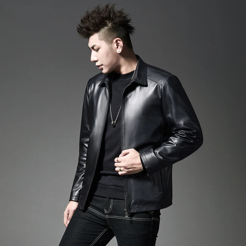 

Autumn new leather men's jacket lapel business casual men's jacket