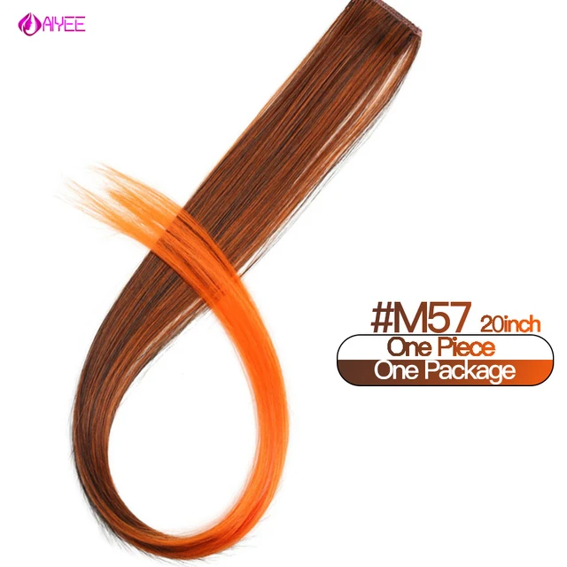 AIYEE Hair Extensions Pure RainBow Hairpiece Clip In Hair Piece Synthetic Long Straight Ombre Pink Red Rainbow Hair Piece 57