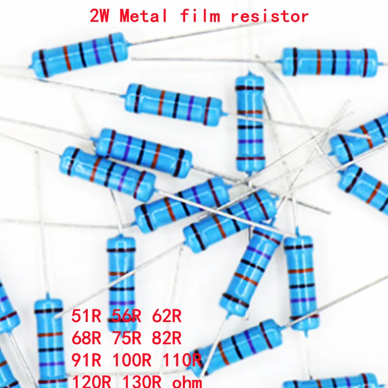 20pcs 2W Metal film resistor 1% 51R 56R 62R 68R 75R 82R 91R 100R 110R 120R 130R 51 56 62 68 75 82 91 100 110 120 130 ohm