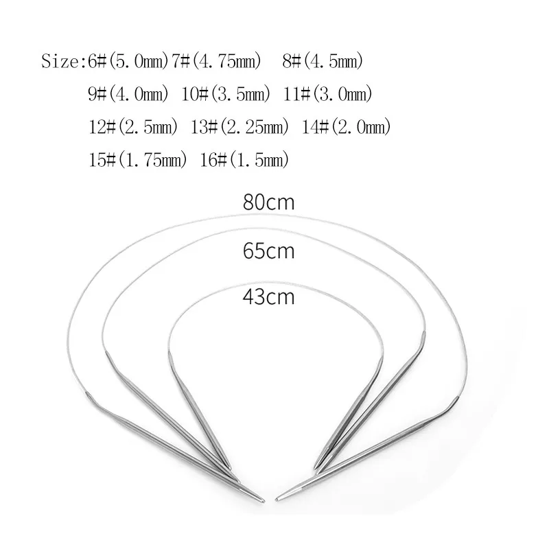 11 размеров 43/65/80 см Длина Нержавеющая сталь круговой Вязание Вышивка крестом иглы комплект вплетать в пряжу DIY Вязание иголки-Крючки комплект с сумкой в комплекте