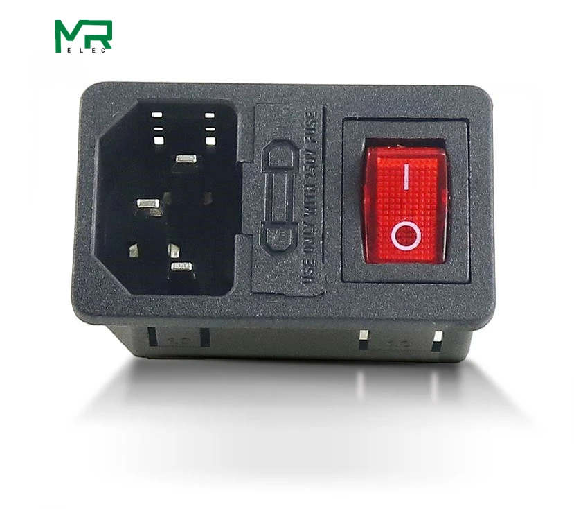 Розетка питания с красной лампой на 10 А 250 В переменного тока 3 контакта iec320 C14|fuse