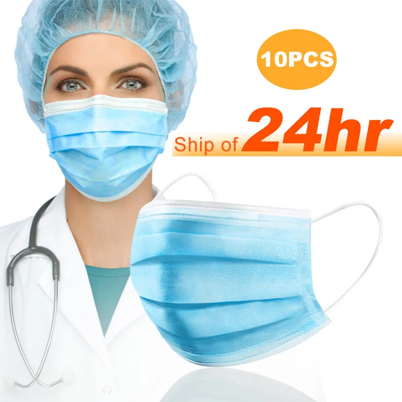 

50pcs Face Masks Disposable 3 Layers Anti-Dust Mask Facial Protective Cover Mask Set Anti-Dust Anti-fog anti-viru Salon Earloop