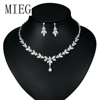 

MIEG Brand Cubic Zirconia Wedding Bridal Necklace and Earring Jewelry Set in White Gold / Rose Gold / Yellow Gold Colors