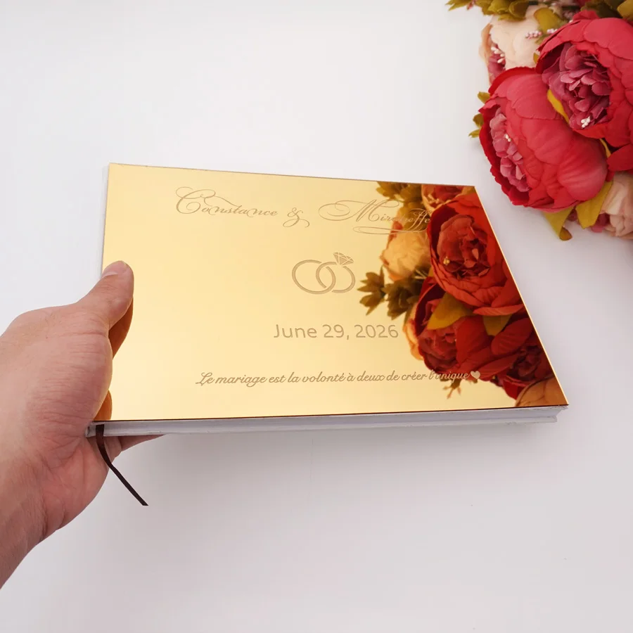 espelho diamante duplo anéis design capa assinatura do casamento guestbook