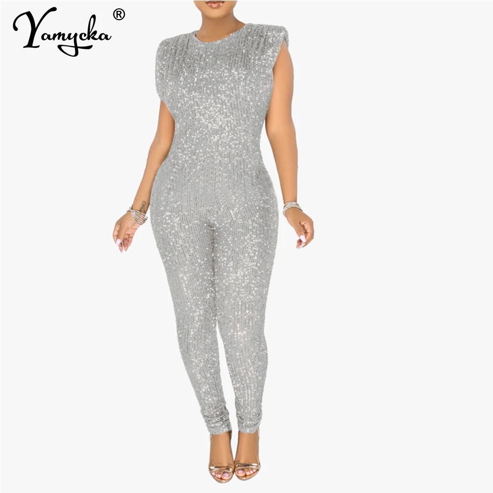 Sexy body Sequin jumpsuit women 2024 summer birthday party night club outfits bodycon jumpsuits woman bodysuit romper overalls