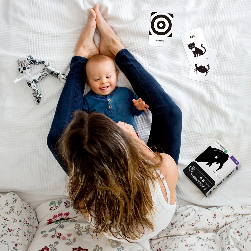 

Mieredu Infants Children Cognitive ENLIGHTEN Black And White Intelligence Flash Cards Toy Knowledge English Multi-functional Pla