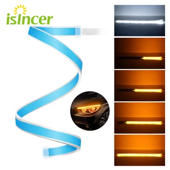 

12V Led DRL Daytime Running Lights White Headlight LED Amber Turn Light drl Strip Angel Eyes For Headlight 30CM 45CM 60CM