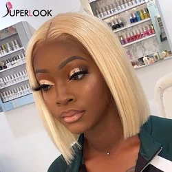 Blonde Bob Wig Human Hair Short Bob 613 T Part Wig Honey Blonde Brazilian Remy Straight Human Hair Lace Front Wigs For Women