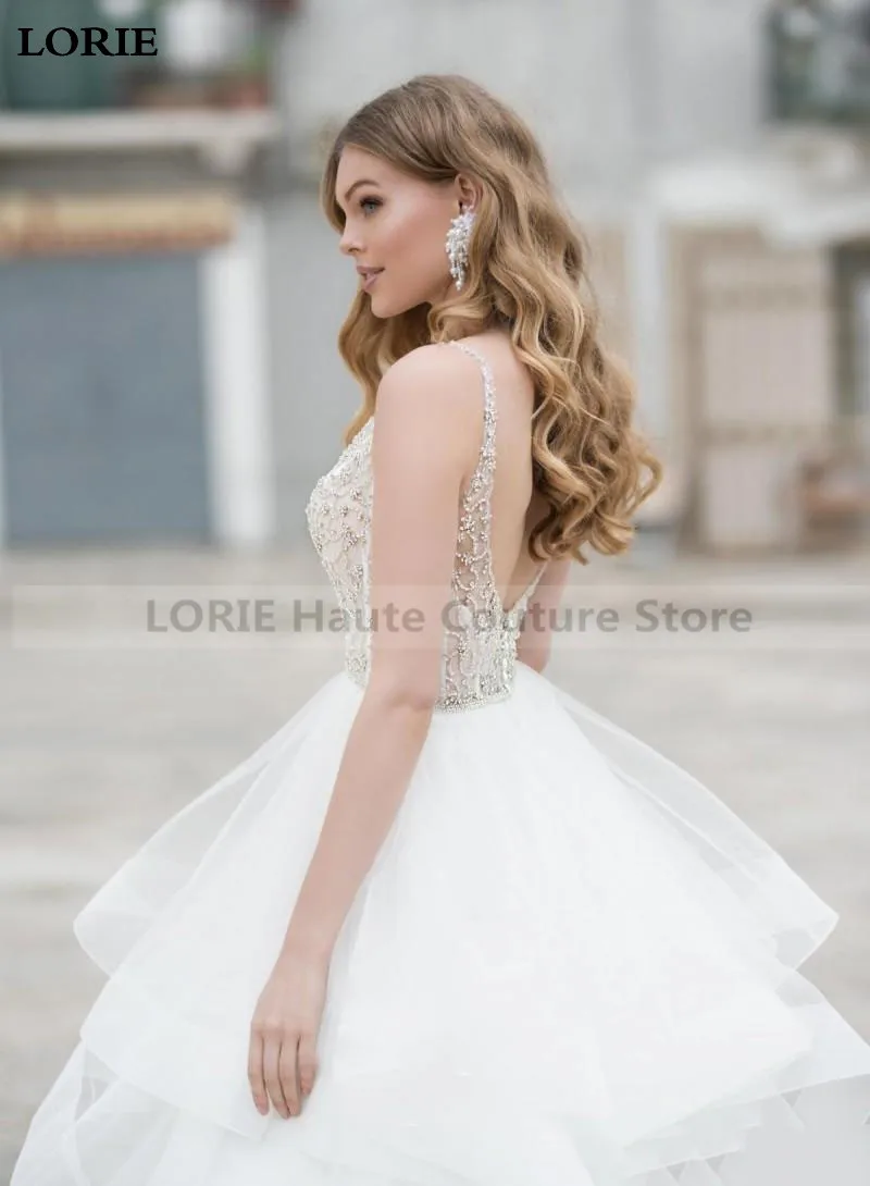 LORIE A Line Wedding Dress Spaghetti Strap Lace Sexy Bridal Dresses With Crystal Boho Vestidos de novia Wedding Gowns