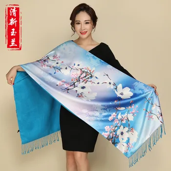 

Retro National Tippet Female Scarves Print Flower Shawl Silk Cashmere Scarf Warm Scarf Two Sides Wear Pastoral Style Pashmina