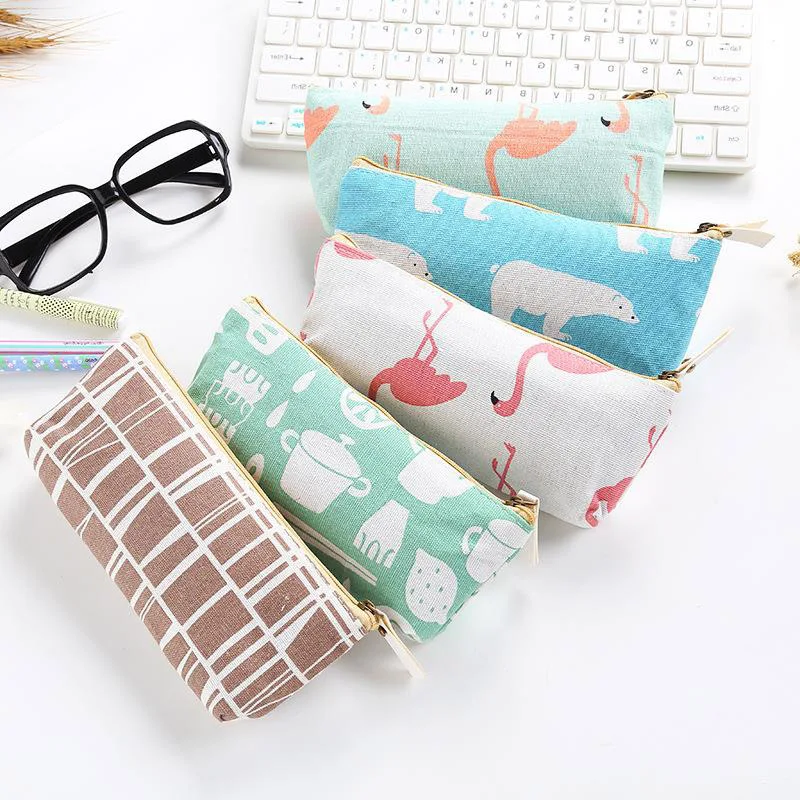 

Cute Cartoon Grid Pencil Case Famingo Bear Pen Case High Capacity Pencil Bag For Kid Girl Gift School Office Supplies Stationery