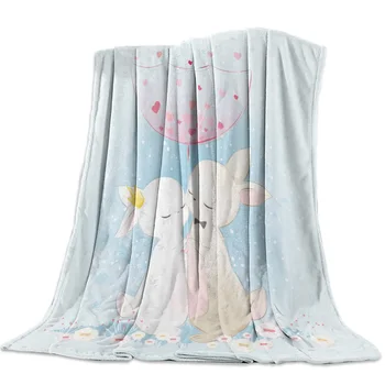 

Blanket Rabbit Heart Flower Cartoon Lovely Animal Watercolor Ear Flannel Blanket Warm Soft Throw Sofa Bed Travel Blankets