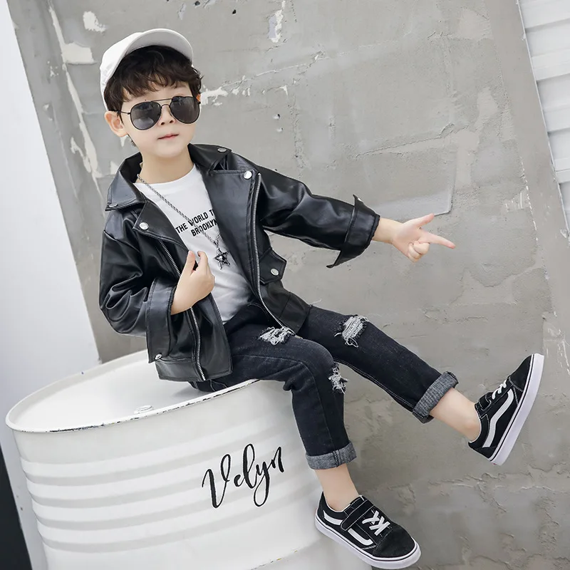 

2019 Spring And Autumn Leather Coat Korean-style Children Girls BOY'S Wearable Coat Jacket Fashion Childrenswear
