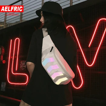 

AELFRIC Streetwear Men Women Waist Packs Hip Hop Bags Noctilucent Banana Bag Fashion Unisex Oxford Cloth Shoulder Bag Messenger
