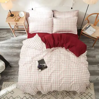 

37Red Plaid 4pcs Girl Boy Kid Bed Cover Set Duvet Cover Adult Child Bed Sheets And Pillowcases Comforter Bedding Set 2TJ-61019