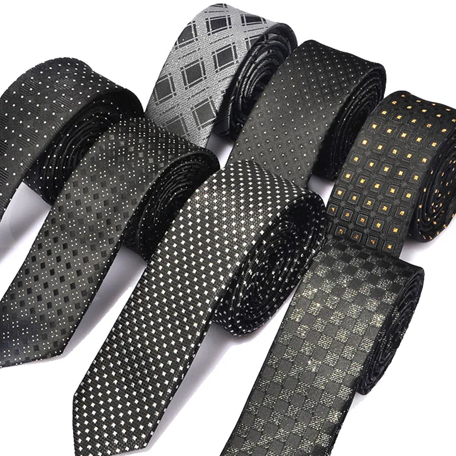 Мужские Узкие галстуки, черные полиэфирные клетчатые полосы, точки жаккарда, узкий галстук 5 см, классический деловой Повседневный галстук