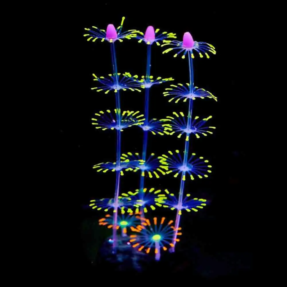 Силиконовый Искусственный аквариум флуоресцентный эффект Коралловая рыбка чаша Растения Орнамент подводный живое растение водные светящиеся орнамент