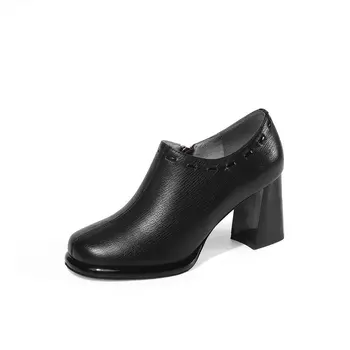 

2021 Fashion genuine Leather High Heels Party Wedding Shoes Woman Square Toe Spring autumn Basic Pumps size 41 42 43