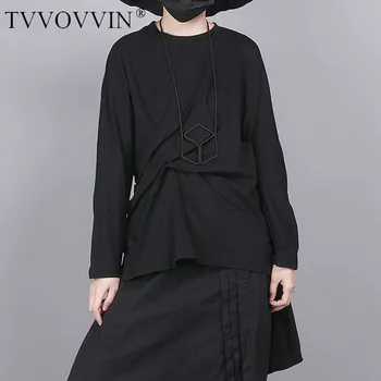 

China Women Black Pleated Split Joint Temperament T-shirt New Round Neck Long Sleeve Fashion Tide Spring Autumn 2020 1R859