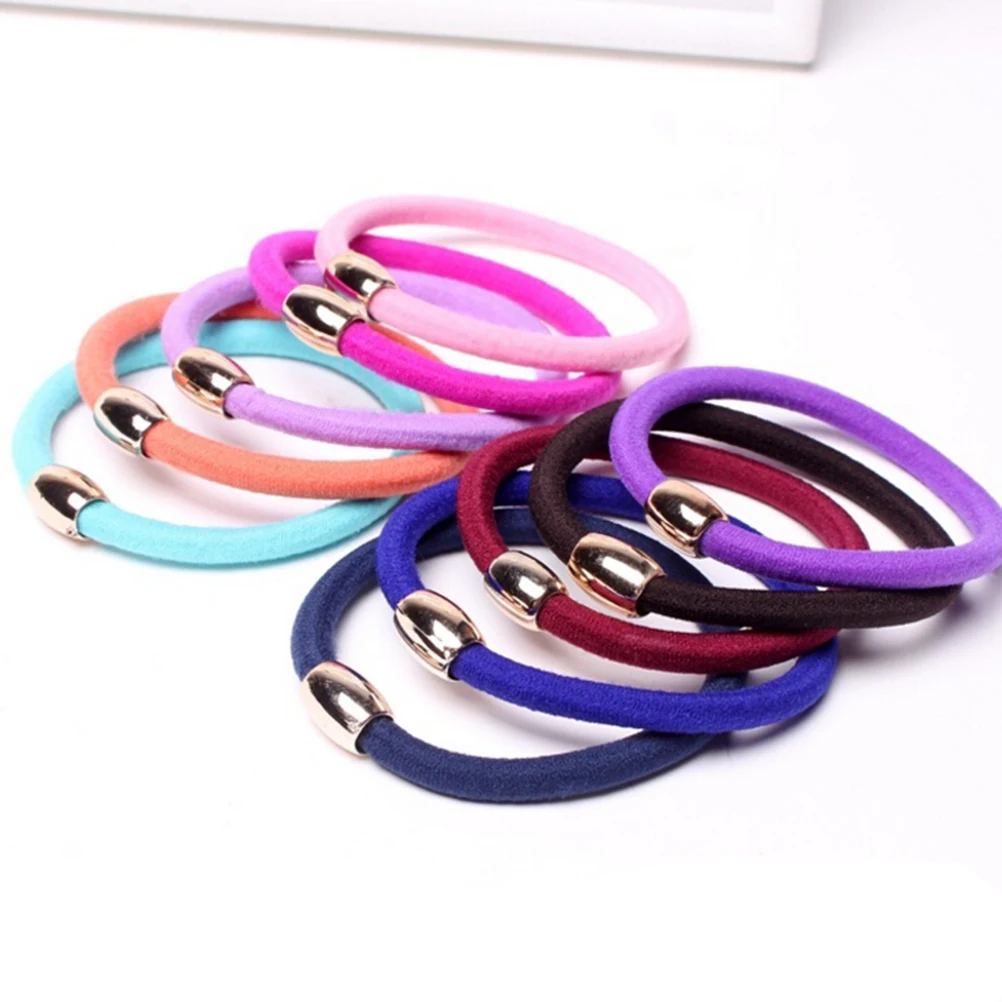 10Pcs Nylon Colorful Gold Plated Button Girl Women Rubberbands Tie Gum Super Quality Ponytail Elastic Holders Hair Accessories |