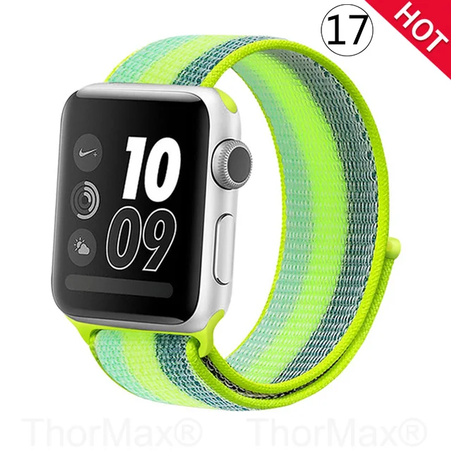 17-YG Stripe Ремешок для часов Apple Watch 4 серии 5 4 3 мягкий легкий дышащий нейлоновый спортивный ремешок 38 мм 42 мм 40 мм 44 мм Ремешки для наручных часов - Цвет ремешка: 17-YG Stripe