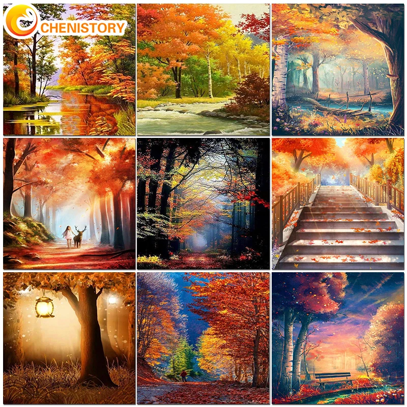 

CHENISTORY Forest Scenery Paint By Numbers Adults Kits Oil Acrylic Paints Coloring By Numbers Handmade Decor Handicraft Drawing
