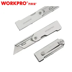 WORKPRO – ensemble de couteaux pliants en acier inoxydable, pour boîte de découpe papier, lame à changement rapide 
