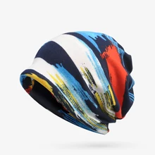 

Spring and Autumn Bonnet Hat For Men And Women Oil Printing Dual Purpose Skullies Beanies Casual Soft Turban Hats Hip Hop